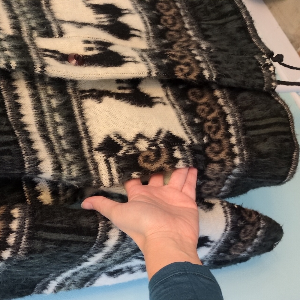 Stylish Alpaca Pattern Knit Hooded Button Up Coat - image 4